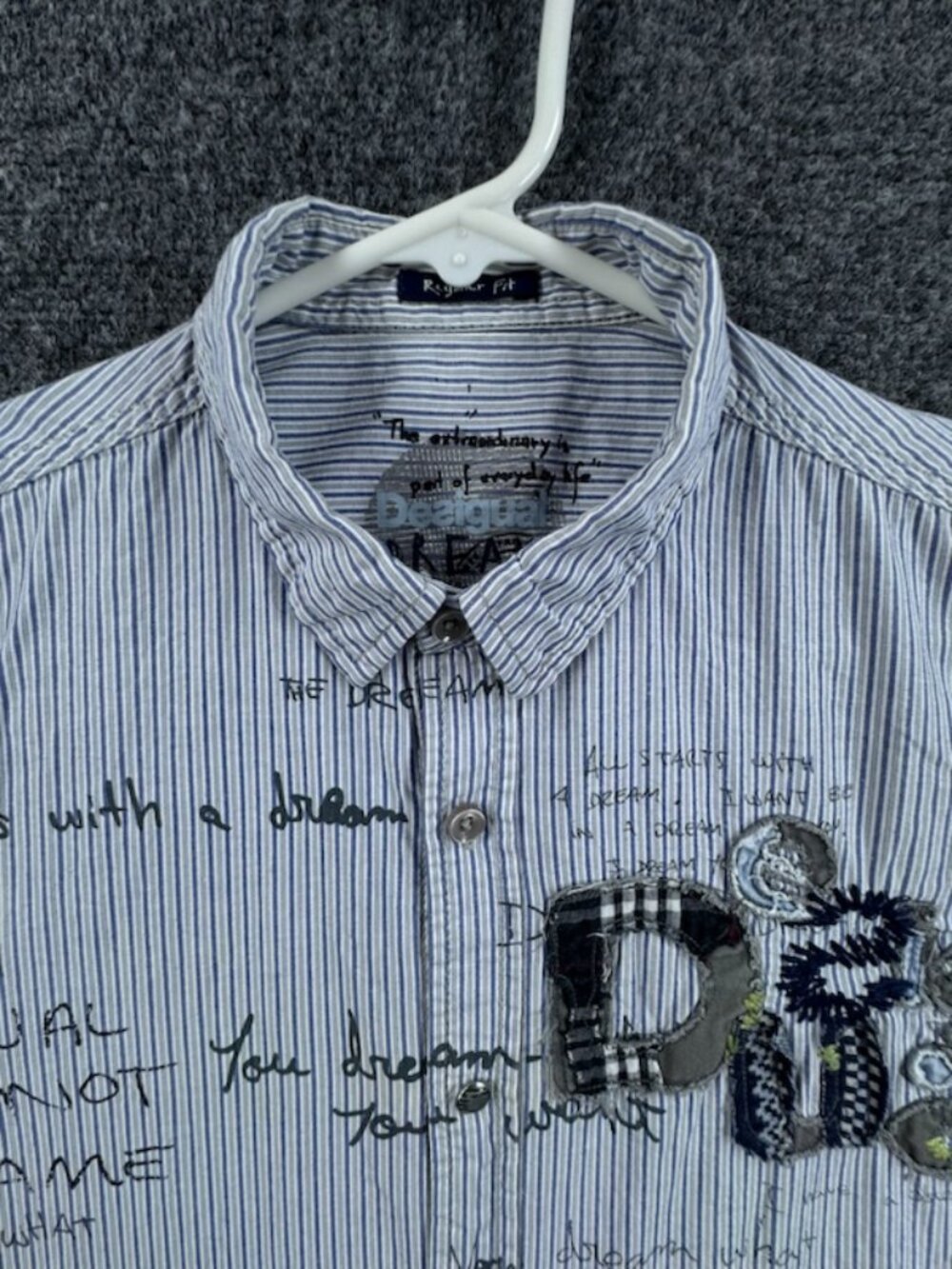 Desigual Blue White Striped Medium Logo Button-Down Mens Long Sleeve Shirt Woven